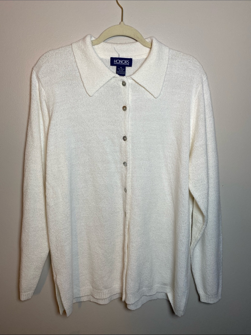 Honors Cream Button-Up Collared Knit Top XL